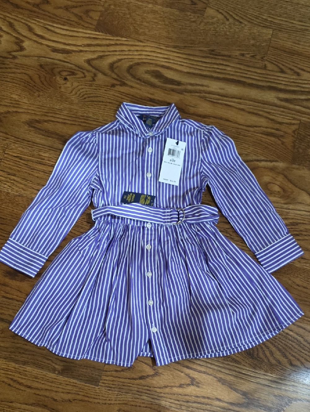 NWT Ralph Lauren Purple and White Striped Button-Front Shirt Dress